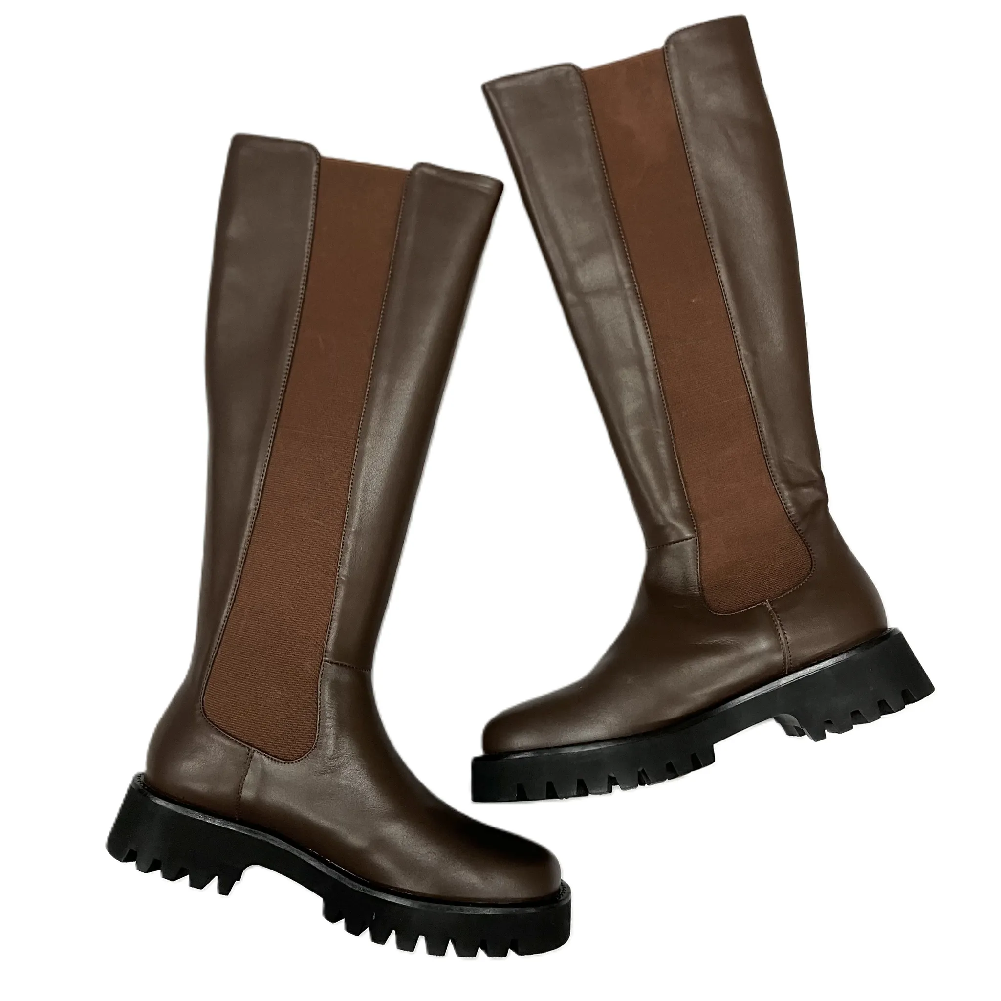 Boots Knee Flats In Brown, Size: 9