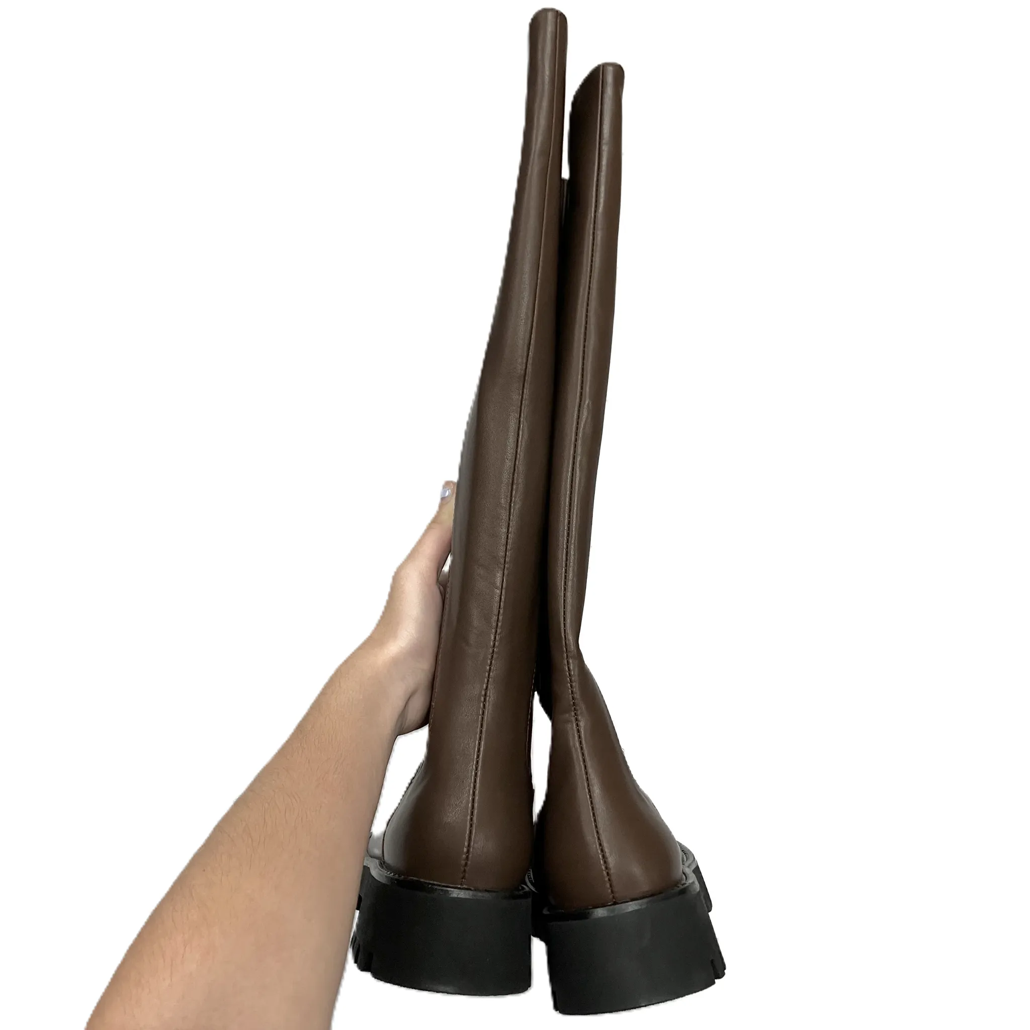 Boots Knee Flats In Brown, Size: 9