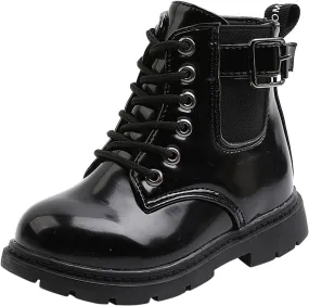 Boys Girls Waterpoor Ankle Boots Lace Up Mid Calf Fashion Boots Winter Warm Outdoor Leather Shoes Toddler Booties (B, 12-18 Months)
