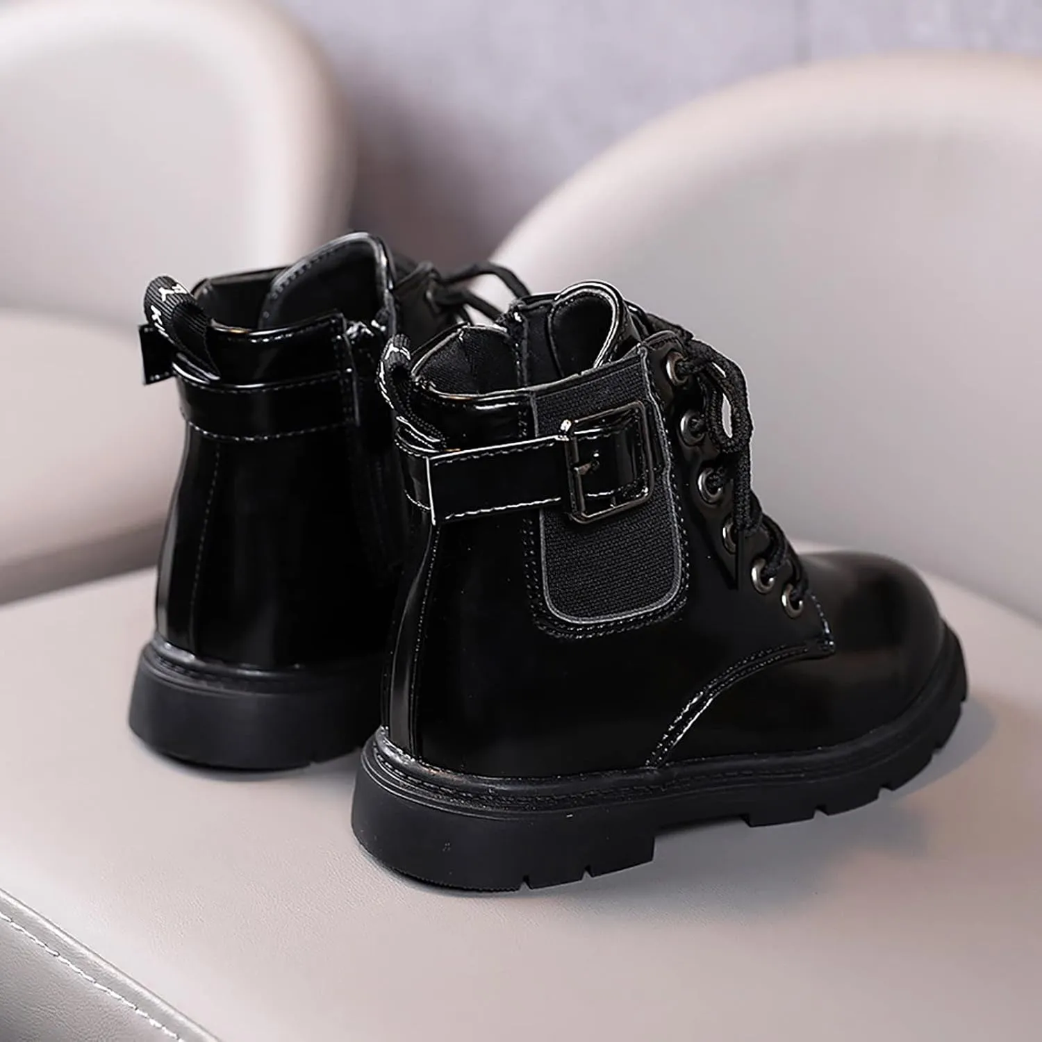 Boys Girls Waterpoor Ankle Boots Lace Up Mid Calf Fashion Boots Winter Warm Outdoor Leather Shoes Toddler Booties (B, 12-18 Months)