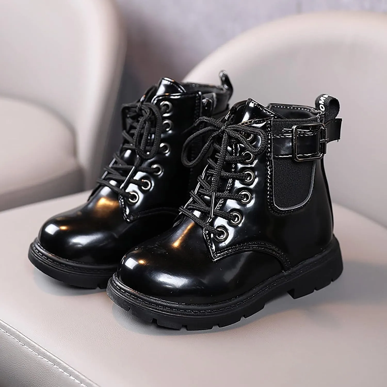 Boys Girls Waterpoor Ankle Boots Lace Up Mid Calf Fashion Boots Winter Warm Outdoor Leather Shoes Toddler Booties (B, 12-18 Months)