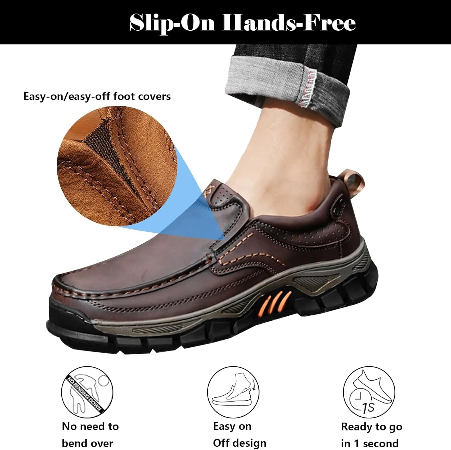 Caipcmall Mens Orthopedic Shoes,Caipcmall Mens Shoes,Men's Casual Non-Slip Comfy Breathable Leather Slipon Casual Leather Comfortable WalkingLoafer