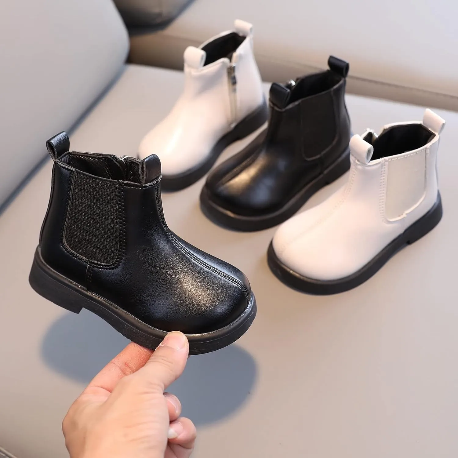 Child Girls Elastic Ankle Boots Kids Round Toe Chunky Low Heel Slip On Cute Dress Booties Winter Shoes with Zipper (Black, 18-24 Months)