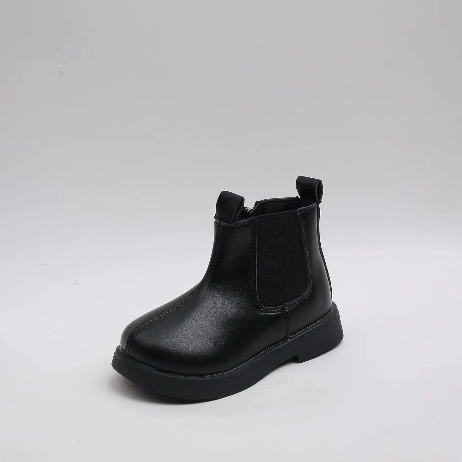 Child Girls Elastic Ankle Boots Kids Round Toe Chunky Low Heel Slip On Cute Dress Booties Winter Shoes with Zipper (Black, 18-24 Months)