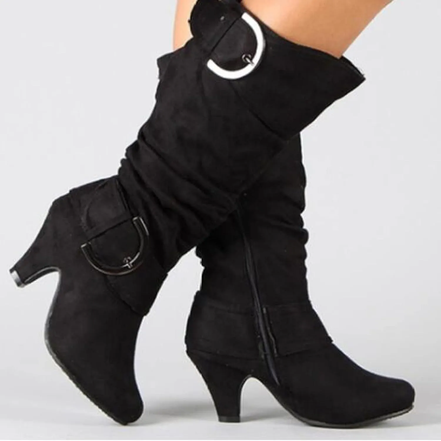Ctreela Slouchy Women Biker Boots Knee High Motorcycle Fashion Western Boots Combat Riding Military Boots Wide Calf Booties