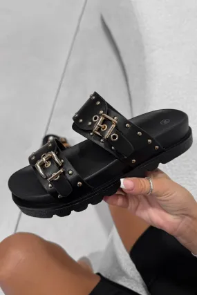 DARCIE Chunky Studded Buckle Sandals - Black