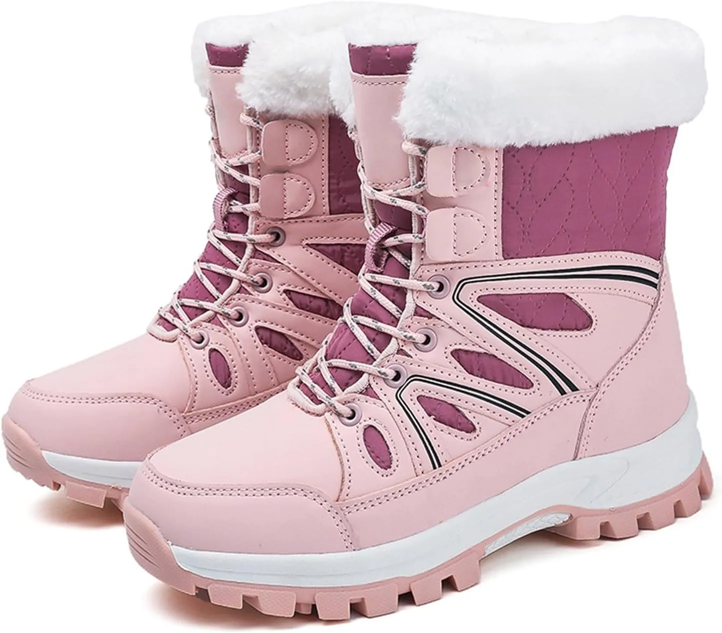 Fur Snow Boots For Women Wide Width Furry Boots Waterproof Ankle Boots Warm Winter Boots Mid-Calf Boots