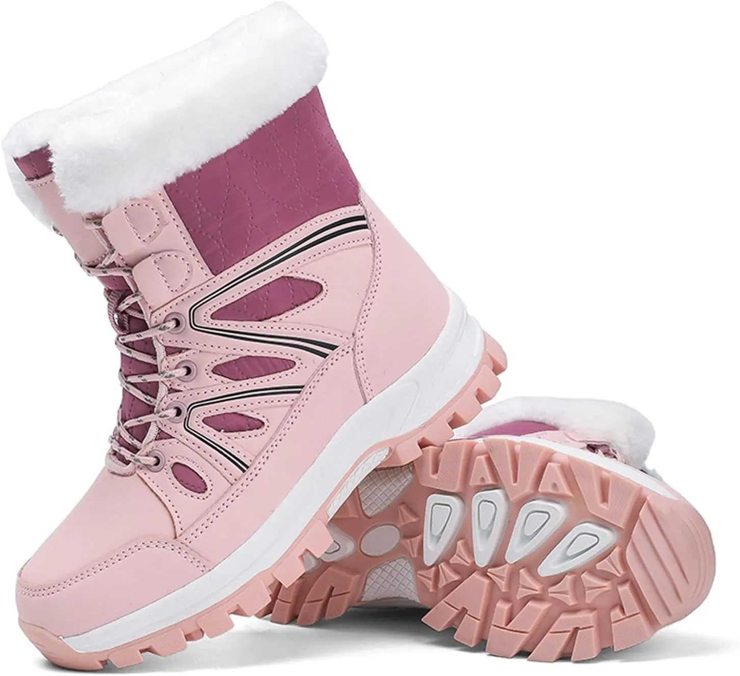 Fur Snow Boots For Women Wide Width Furry Boots Waterproof Ankle Boots Warm Winter Boots Mid-Calf Boots