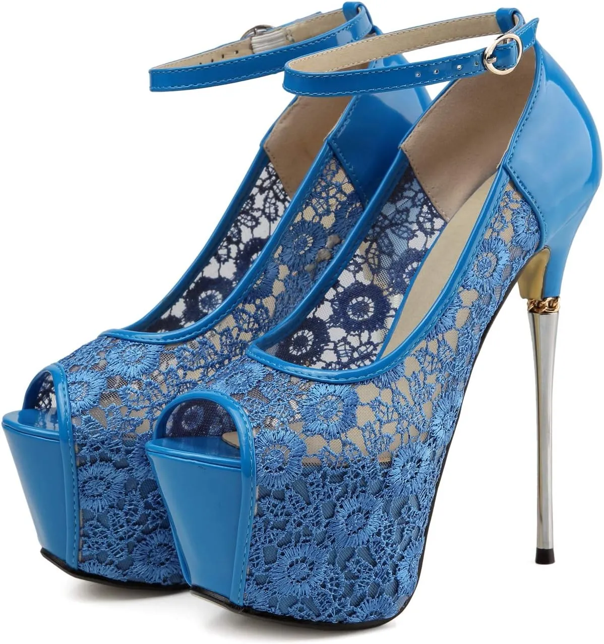 getmorebeauty Women's stripper Heels Sandals Lace Flower Strappy Hollow stiletto High Heels
