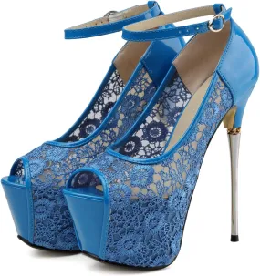 getmorebeauty Women's stripper Heels Sandals Lace Flower Strappy Hollow stiletto High Heels