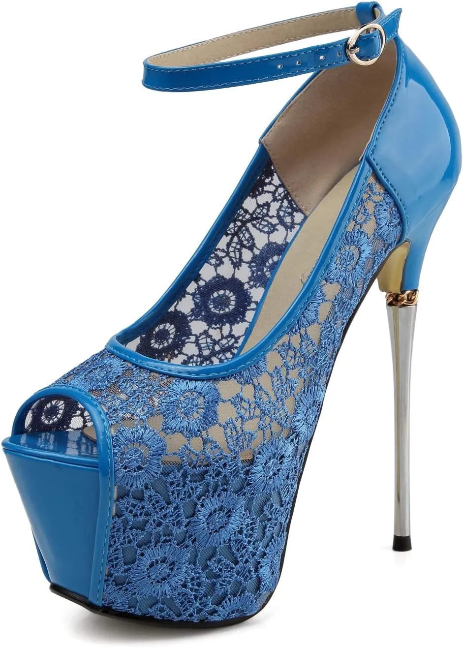 getmorebeauty Women's stripper Heels Sandals Lace Flower Strappy Hollow stiletto High Heels