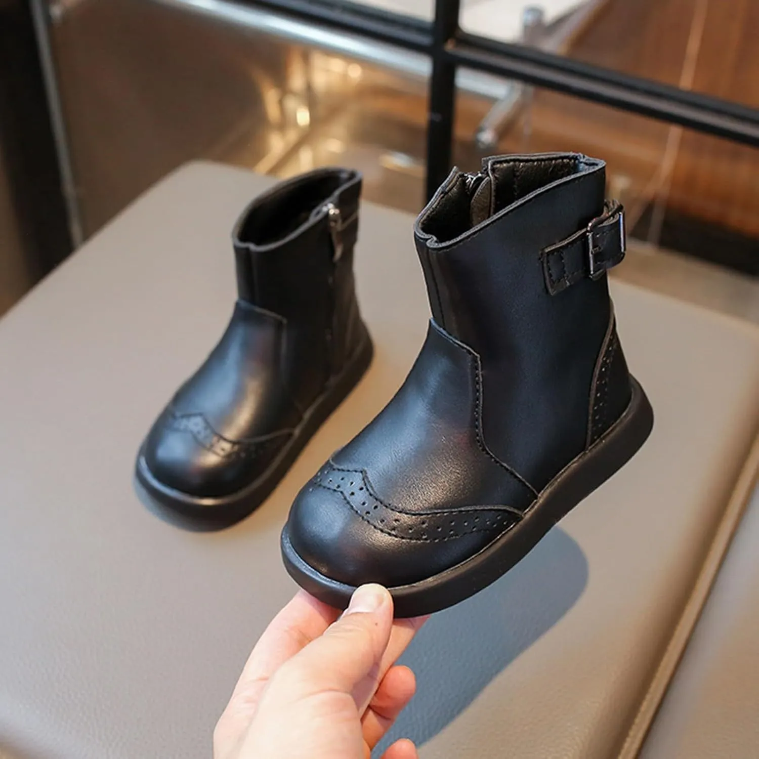 Girl Snow Ankle Boots Waterproof Low Calf Boots Side Zipper Toddler Low Heel Boots Non Slip Soft Sole Flat Boots