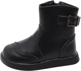 Girl Snow Ankle Boots Waterproof Low Calf Boots Side Zipper Toddler Low Heel Boots Non Slip Soft Sole Flat Boots