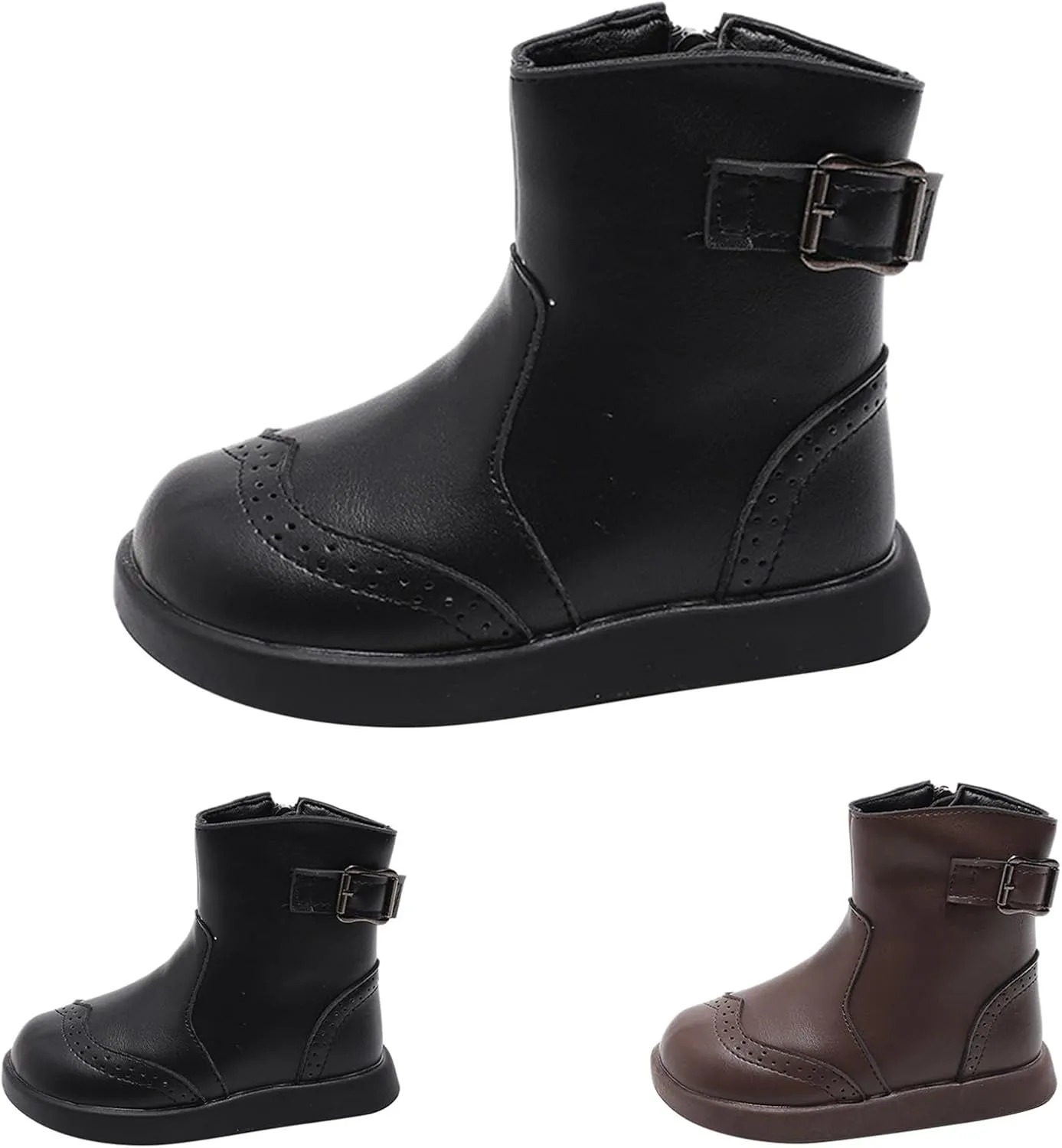 Girl Snow Ankle Boots Waterproof Low Calf Boots Side Zipper Toddler Low Heel Boots Non Slip Soft Sole Flat Boots