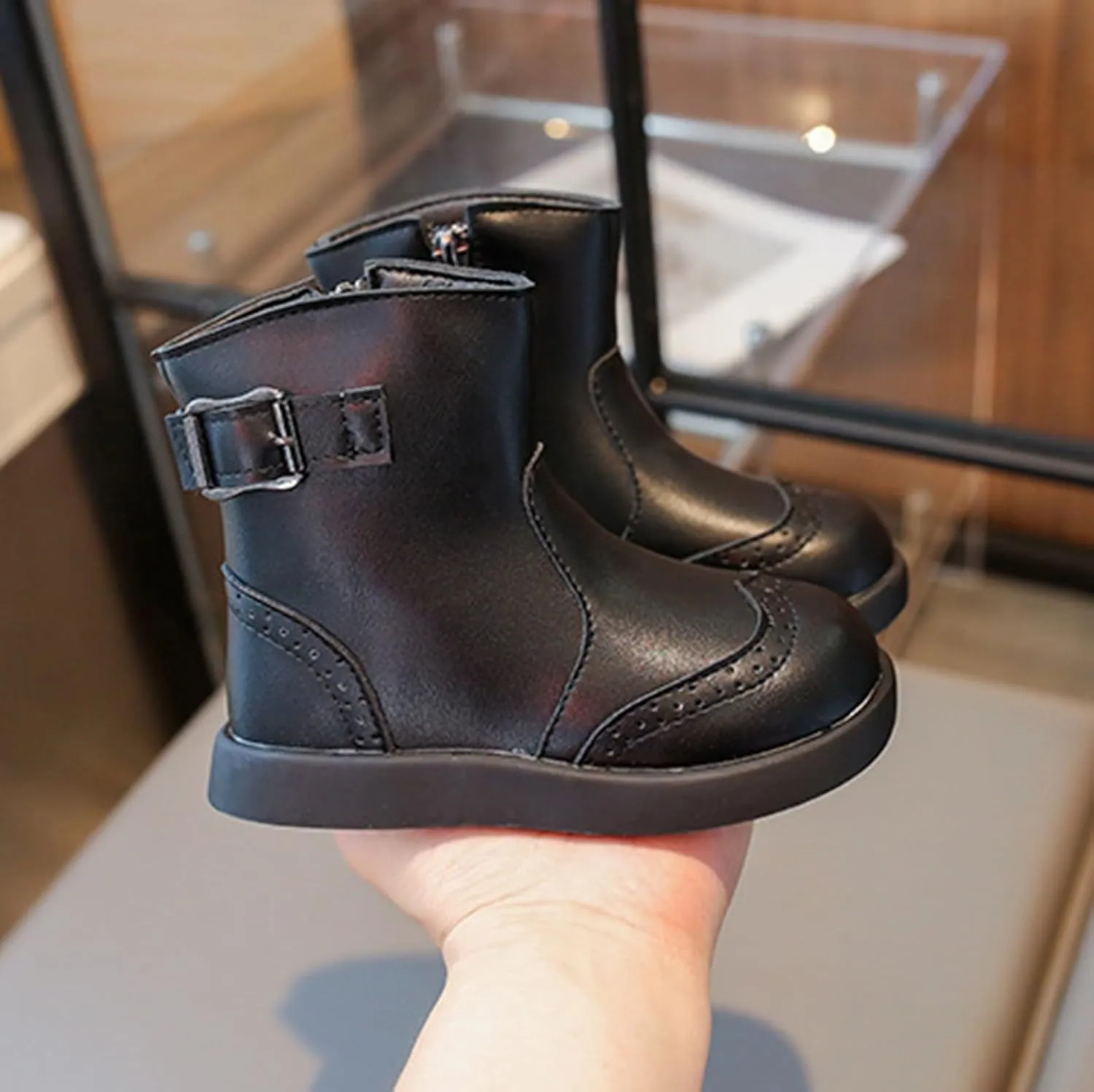 Girl Snow Ankle Boots Waterproof Low Calf Boots Side Zipper Toddler Low Heel Boots Non Slip Soft Sole Flat Boots