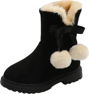 Girls Flecce Lined Mid Calf Boots Kids Boys Winter Snow Suede Faux Fr Lined Fuzzy Boots for Little Kid Big Kid