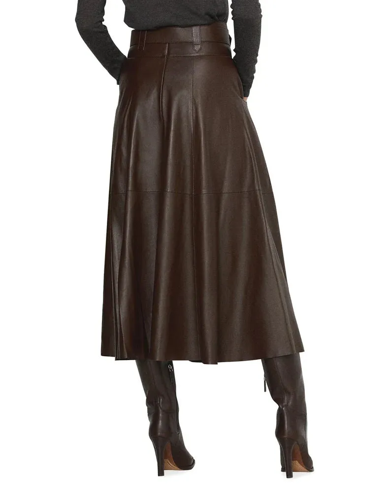 Handmade Genuine Lambskin Leather Women's Mid Calf Skirt