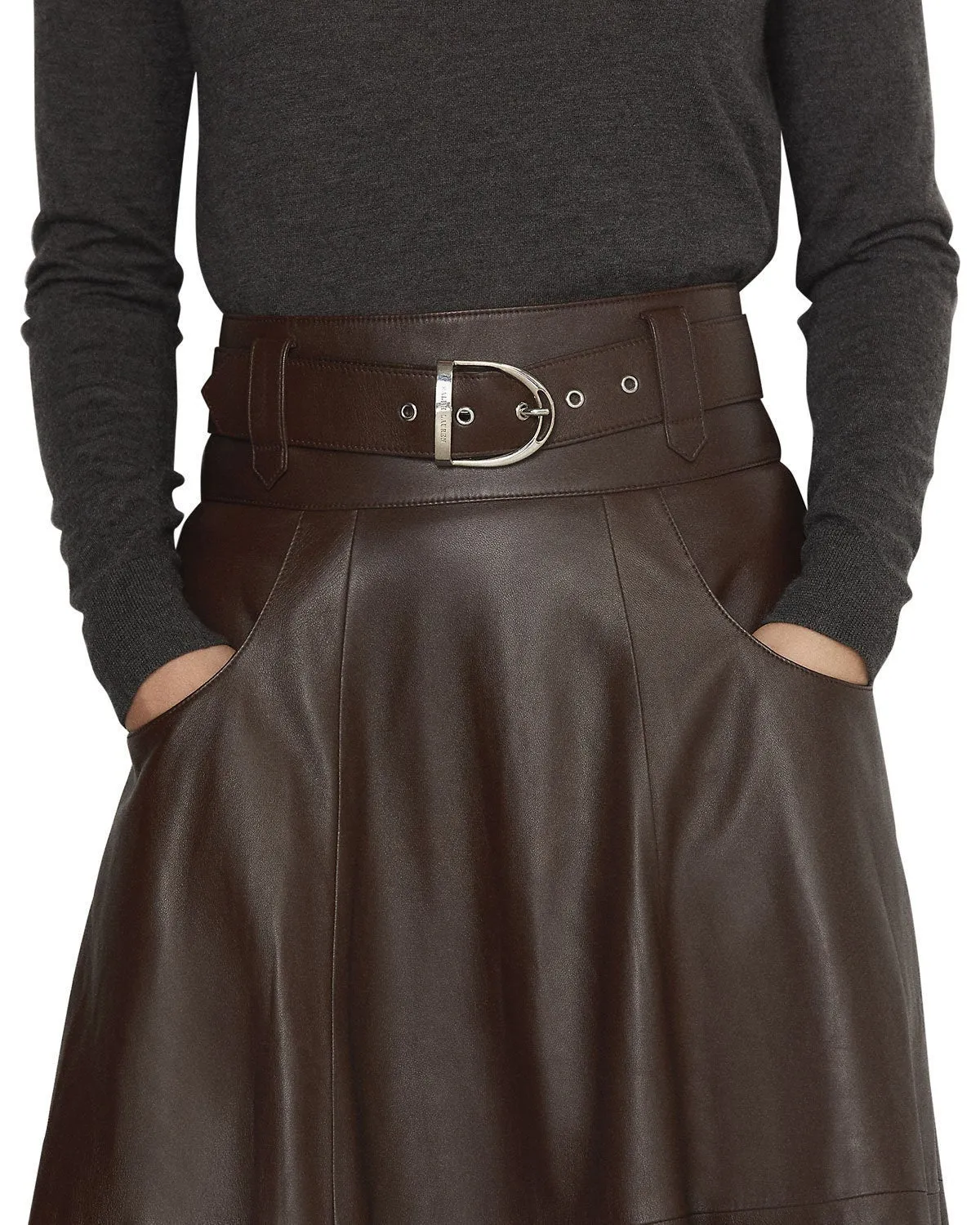 Handmade Genuine Lambskin Leather Women's Mid Calf Skirt