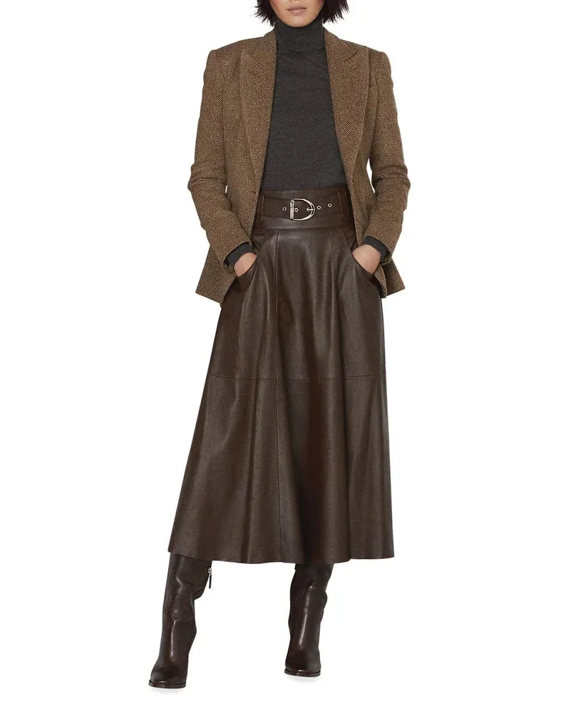 Handmade Genuine Lambskin Leather Women's Mid Calf Skirt