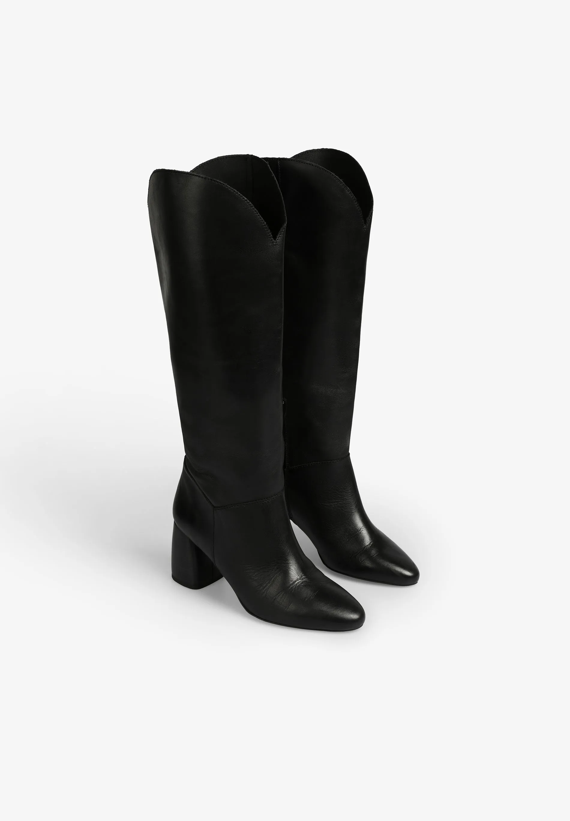 KNEE-HIGH LEATHER HIGH-HEELED BOOTS