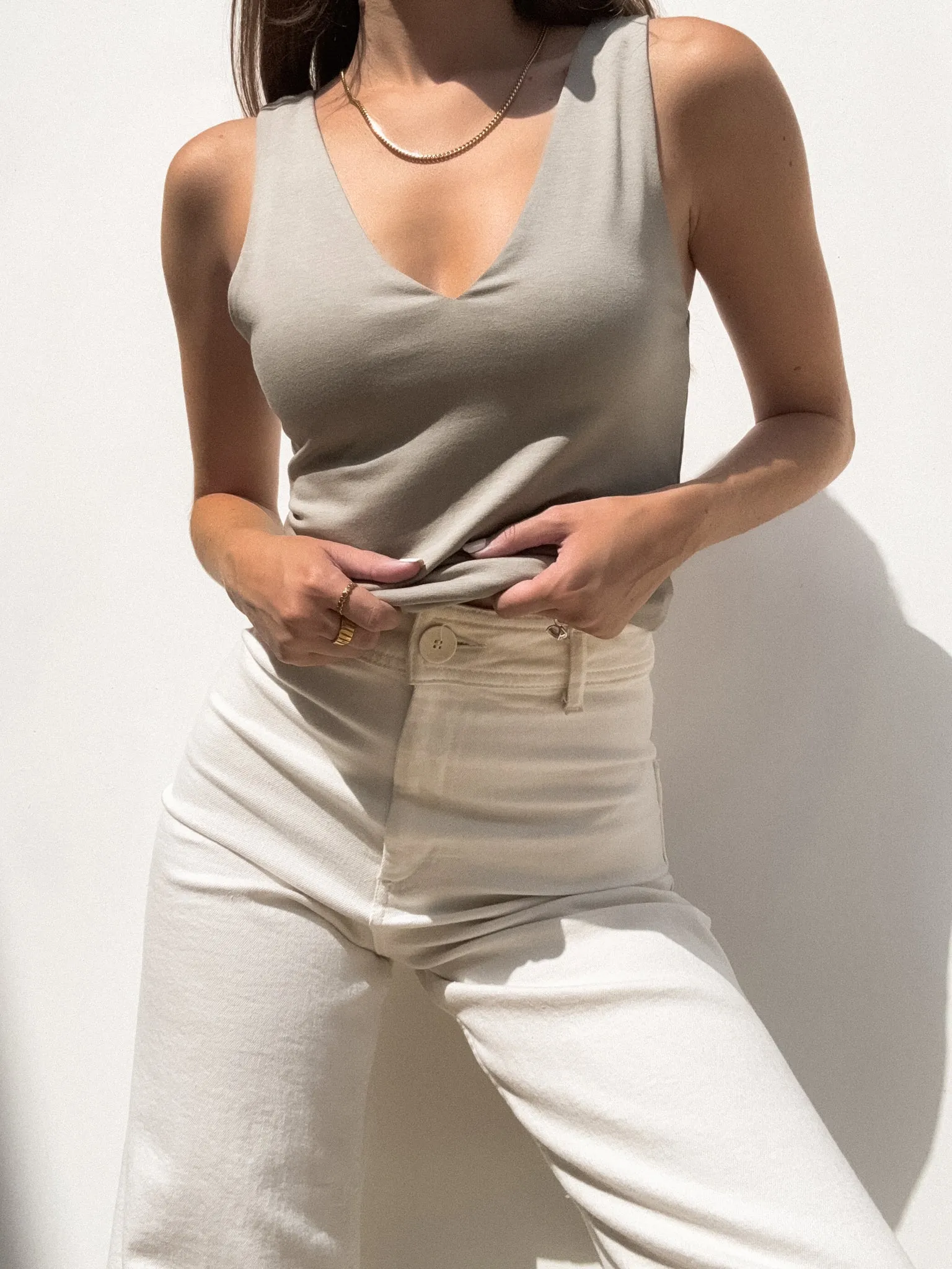 Maren V-Neck Top in Seagrass