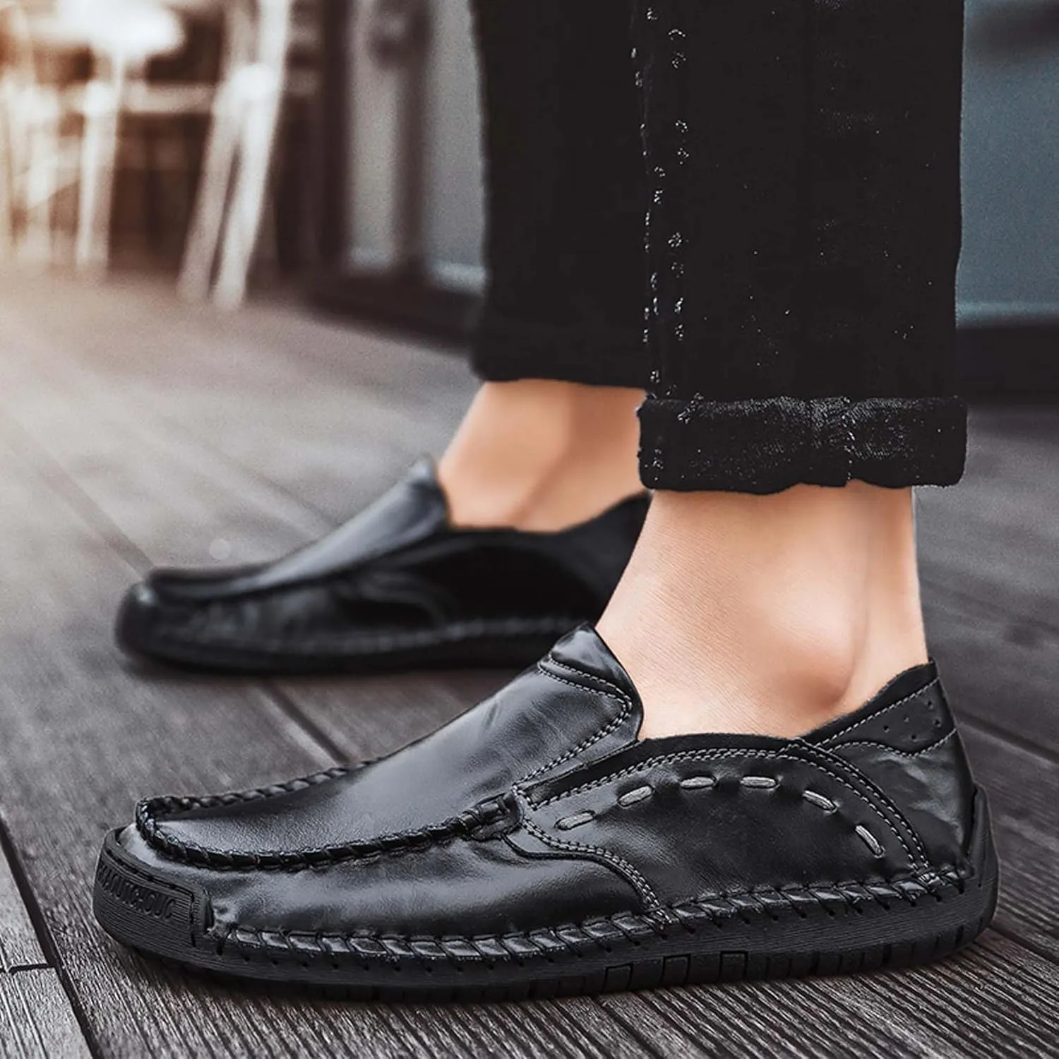 Men's Casual Loafers Fashion Walking Shoes Non-slip Driving Shoes Comfortable Cowhide Casual Shoes Business Office Shoes Outdoor Casual Sneakers