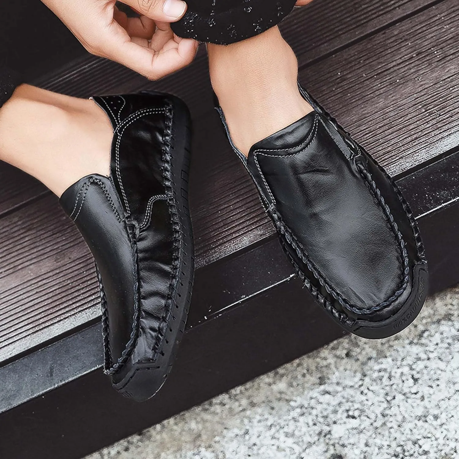Men's Casual Loafers Fashion Walking Shoes Non-slip Driving Shoes Comfortable Cowhide Casual Shoes Business Office Shoes Outdoor Casual Sneakers