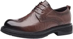 Men's Genuine Leather Platform Slip-On Oxfords Casual Business Derby Leather Shoes