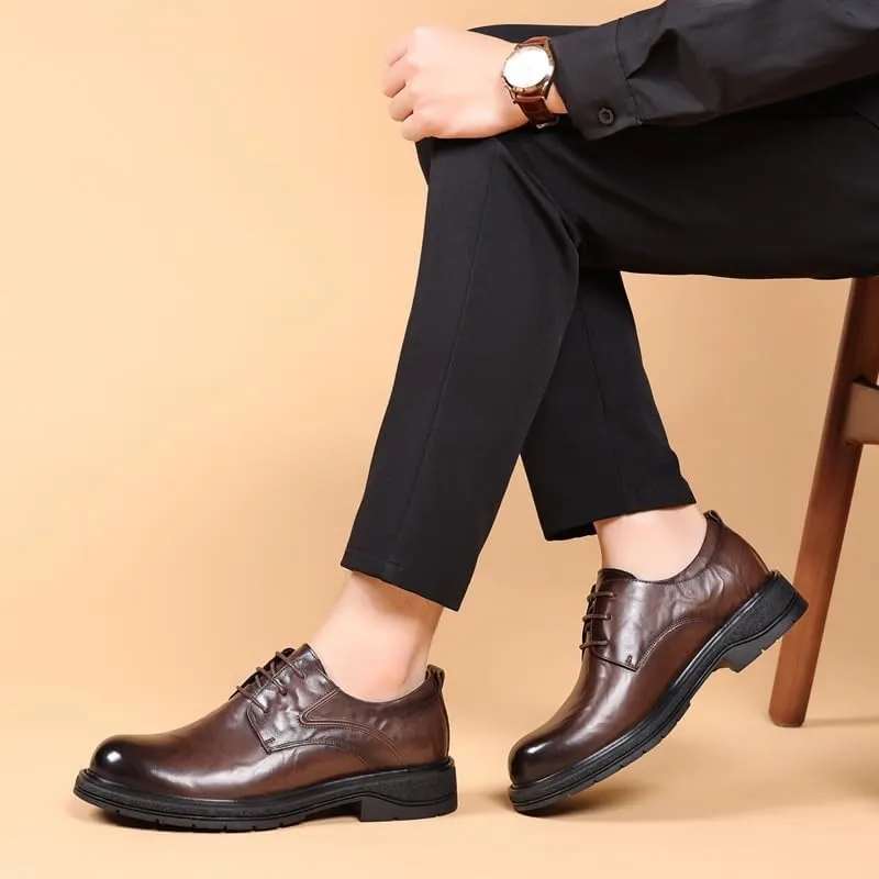 Men's Genuine Leather Platform Slip-On Oxfords Casual Business Derby Leather Shoes