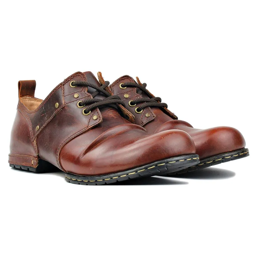 Men's Genuine Leather Red Brown Flat Shoes