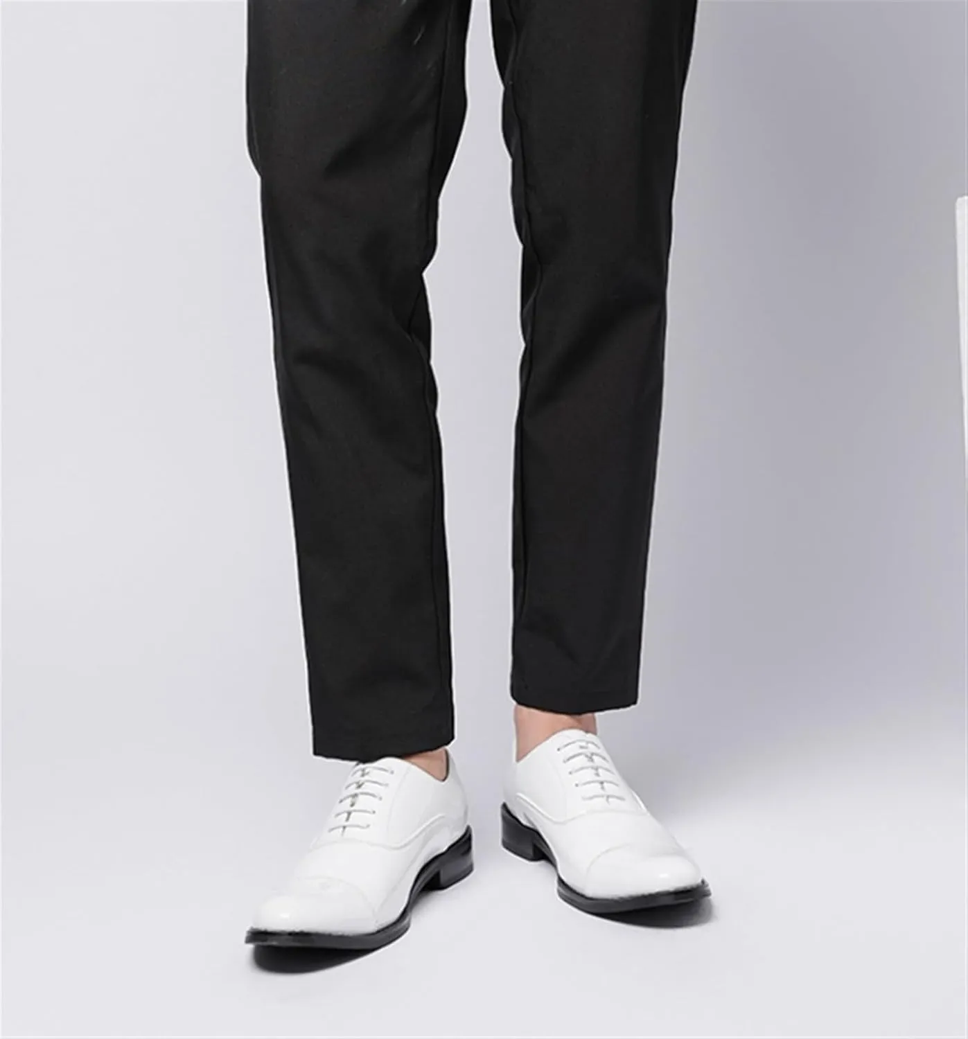 Men's Patent Leather Oxfords Casual Shoes Dress Formal Leather Cap Toe Derby Shoes Lace Up Walking Fashion Low-top Leather Shoes for Wedding Prom Business