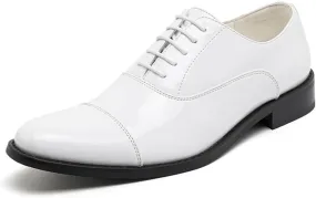 Men's Patent Leather Oxfords Casual Shoes Dress Formal Leather Cap Toe Derby Shoes Lace Up Walking Fashion Low-top Leather Shoes for Wedding Prom Business