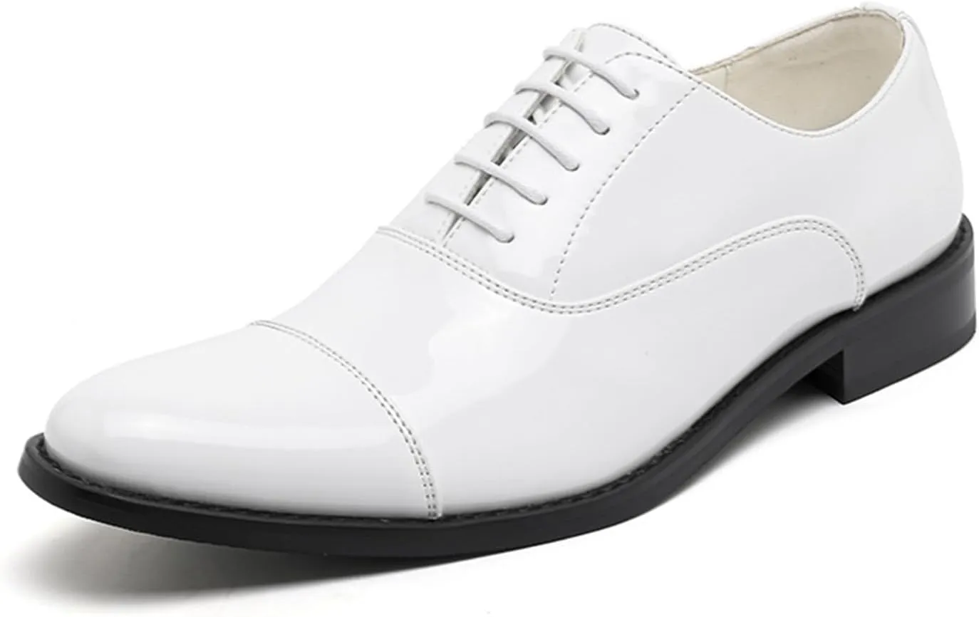 Men's Patent Leather Oxfords Casual Shoes Dress Formal Leather Cap Toe Derby Shoes Lace Up Walking Fashion Low-top Leather Shoes for Wedding Prom Business