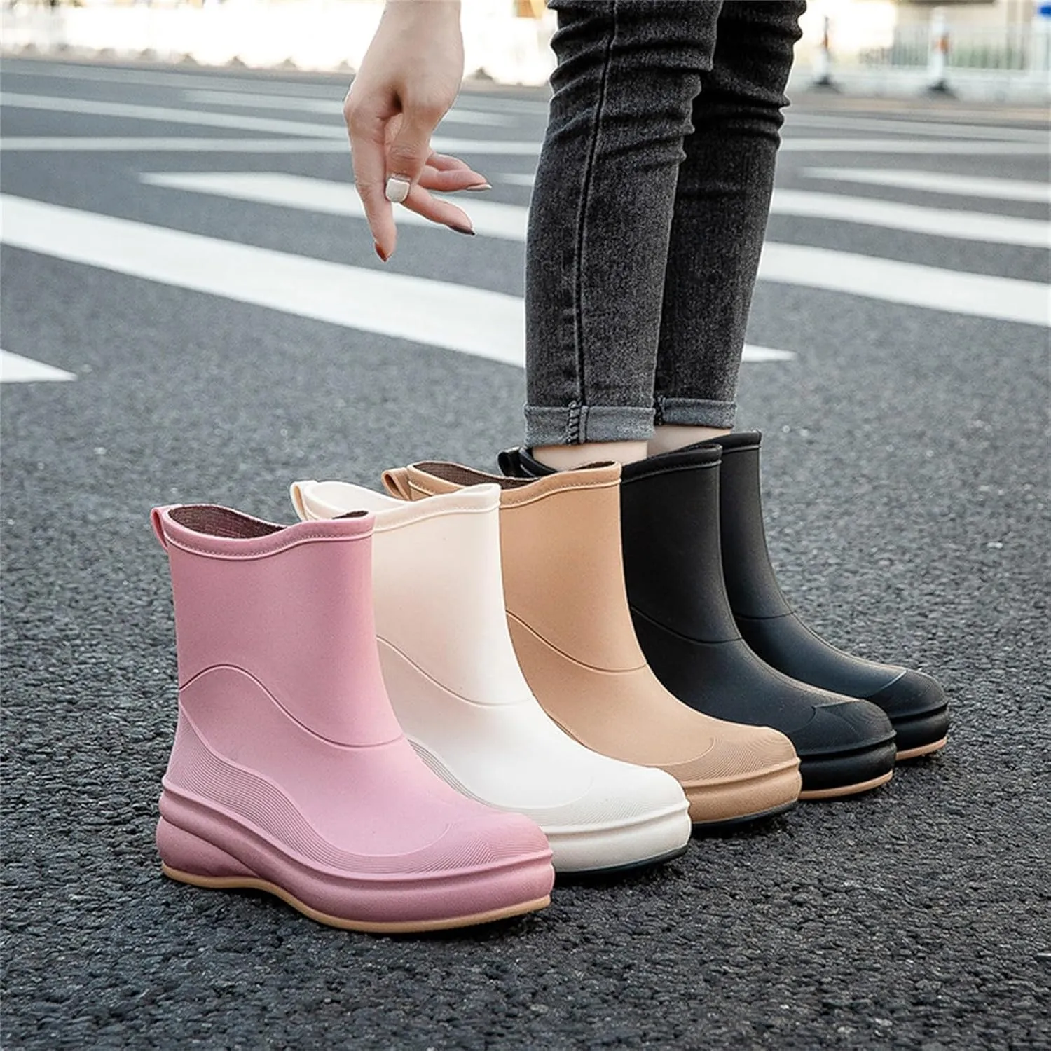 Mid Calf Rain Boots for Women Waterproof Garden Shoes Anti-Slip Rainboots Outdoor Work Rain Shoes