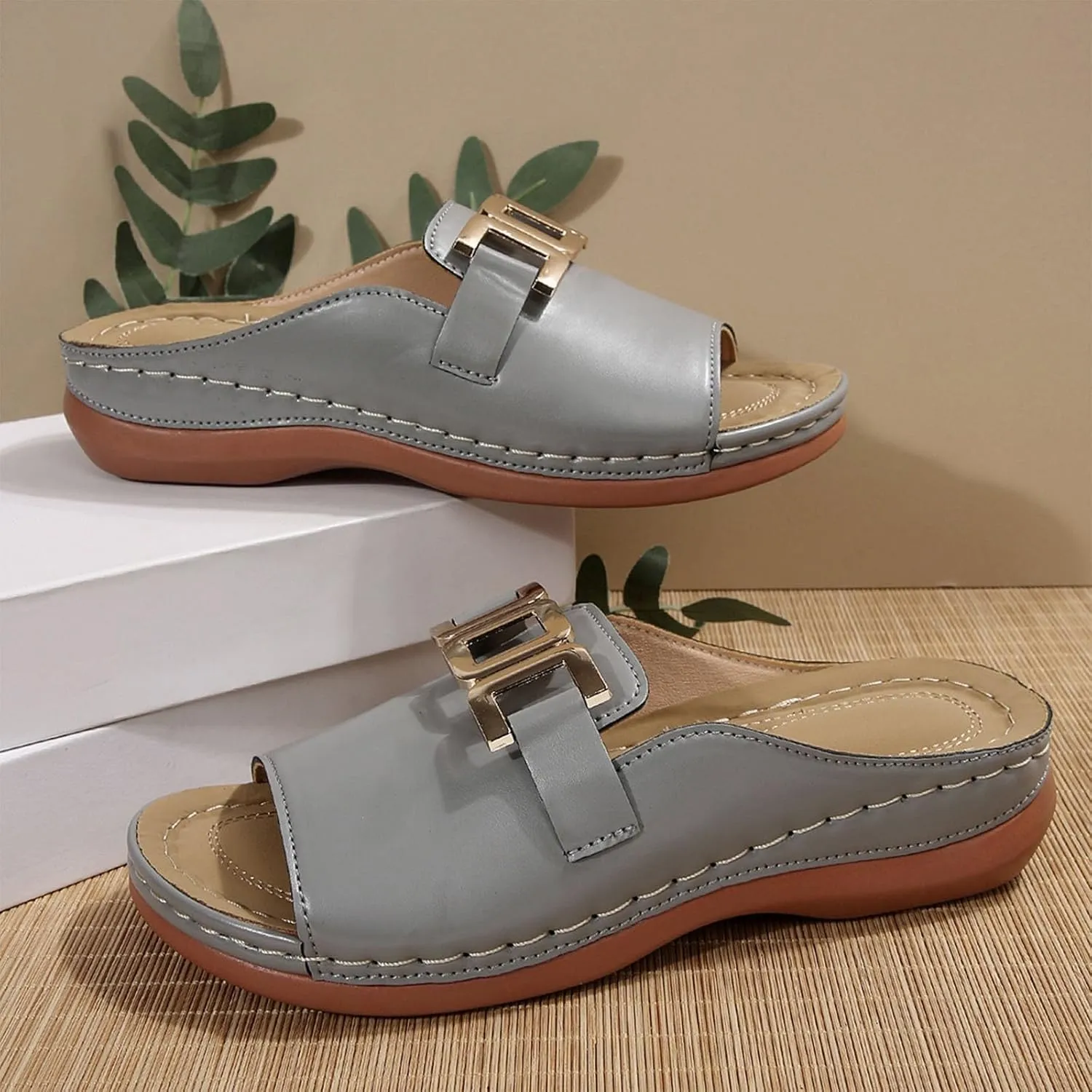 Orthopedic Slides For Women With Arch Support Fashion Comfort Metal Straps Sandals Ladies Orthotic Slip On Sandals