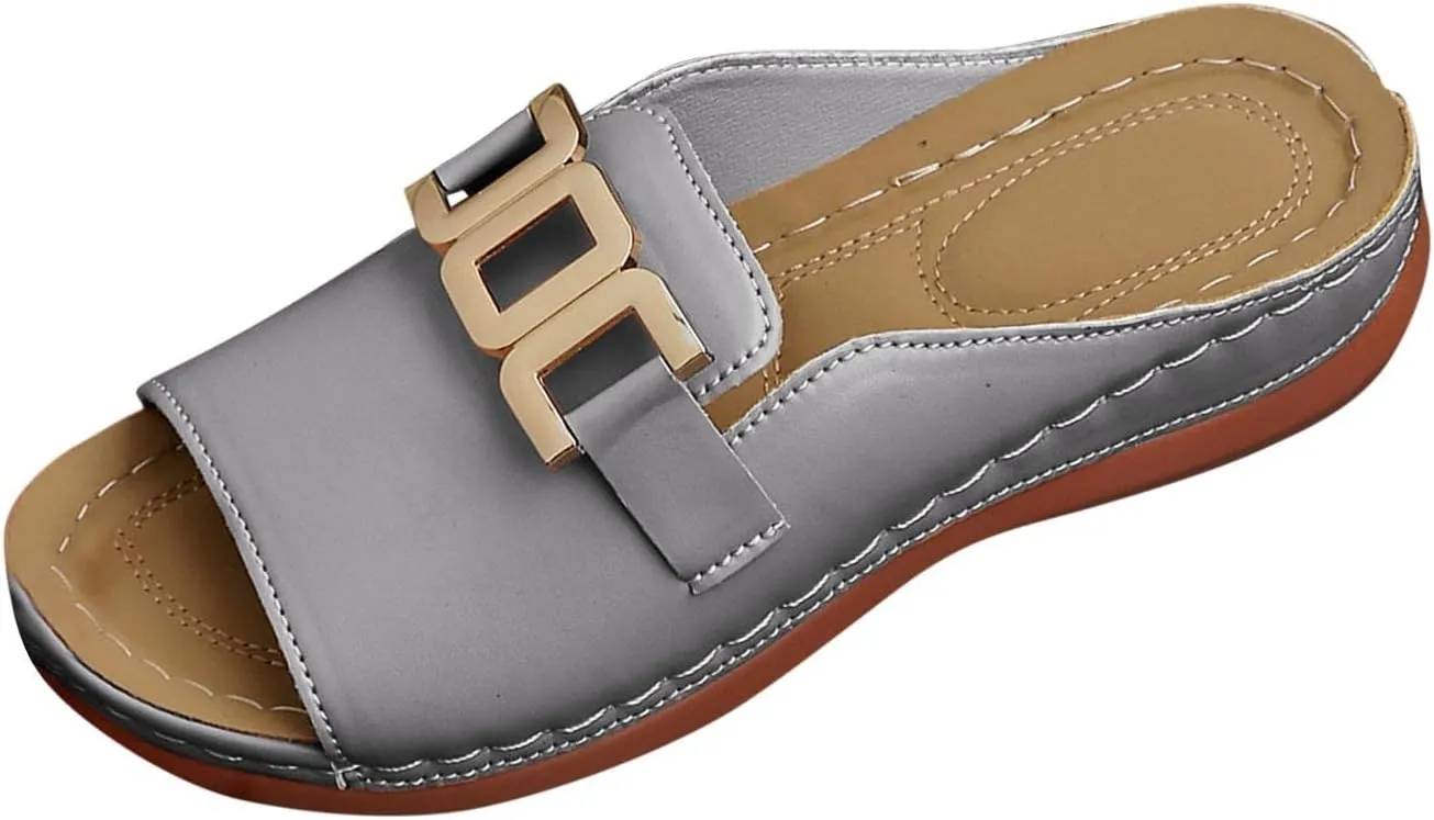 Orthopedic Slides For Women With Arch Support Fashion Comfort Metal Straps Sandals Ladies Orthotic Slip On Sandals