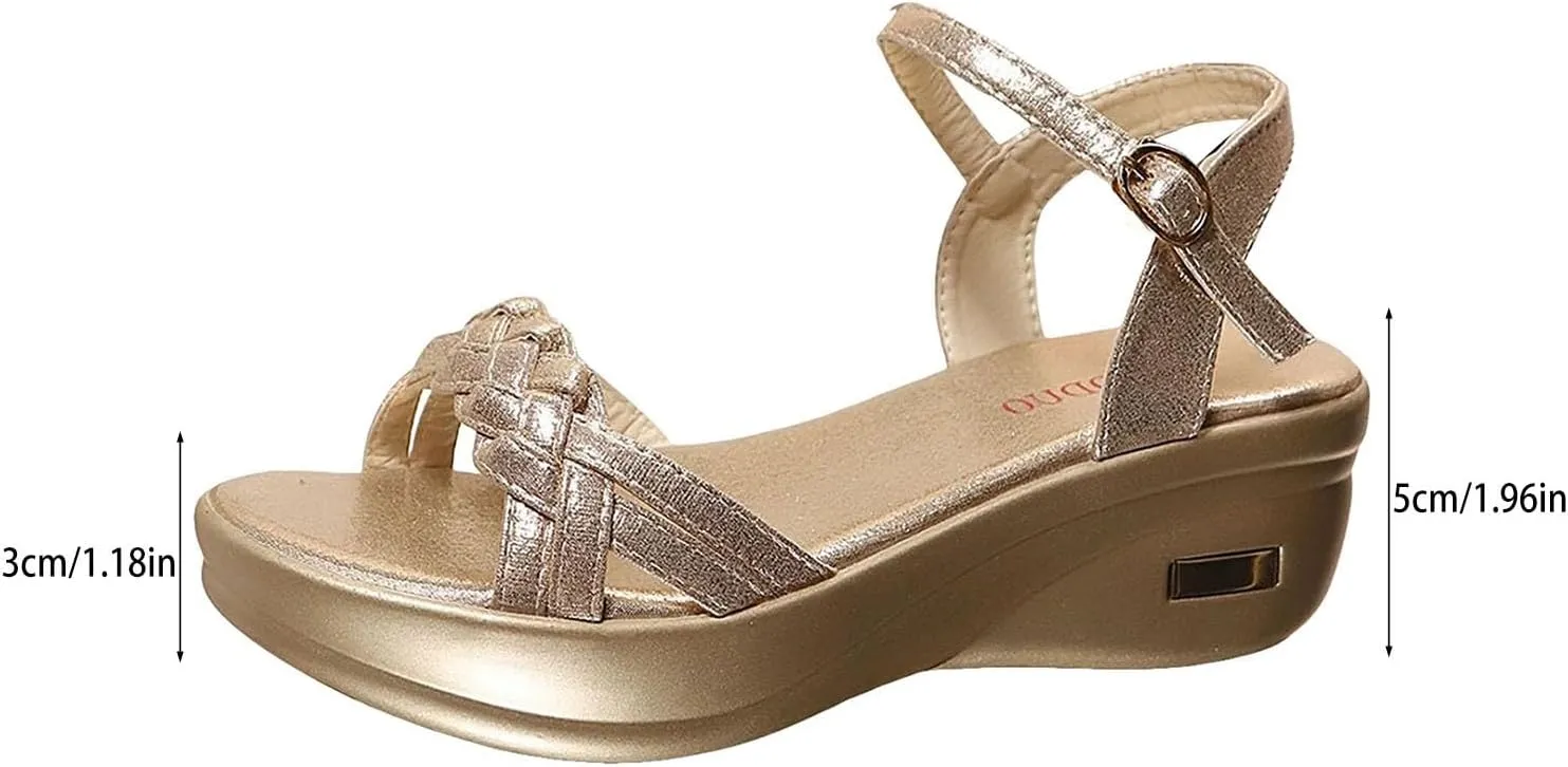 Orthopedic Wedge Sandals for Women 2025 Comfortable Dressy Summer Platform Low Wedges Womens Sandal Heels Dress Open Toe Ankle Strap Shoes for Wedding Bridal Prom Party