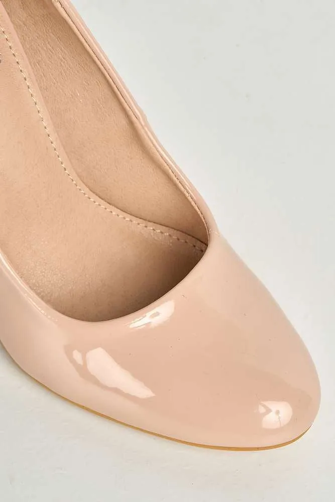Pippa Round Toe Mid Stiletto Heeled Court Shoes in Nude