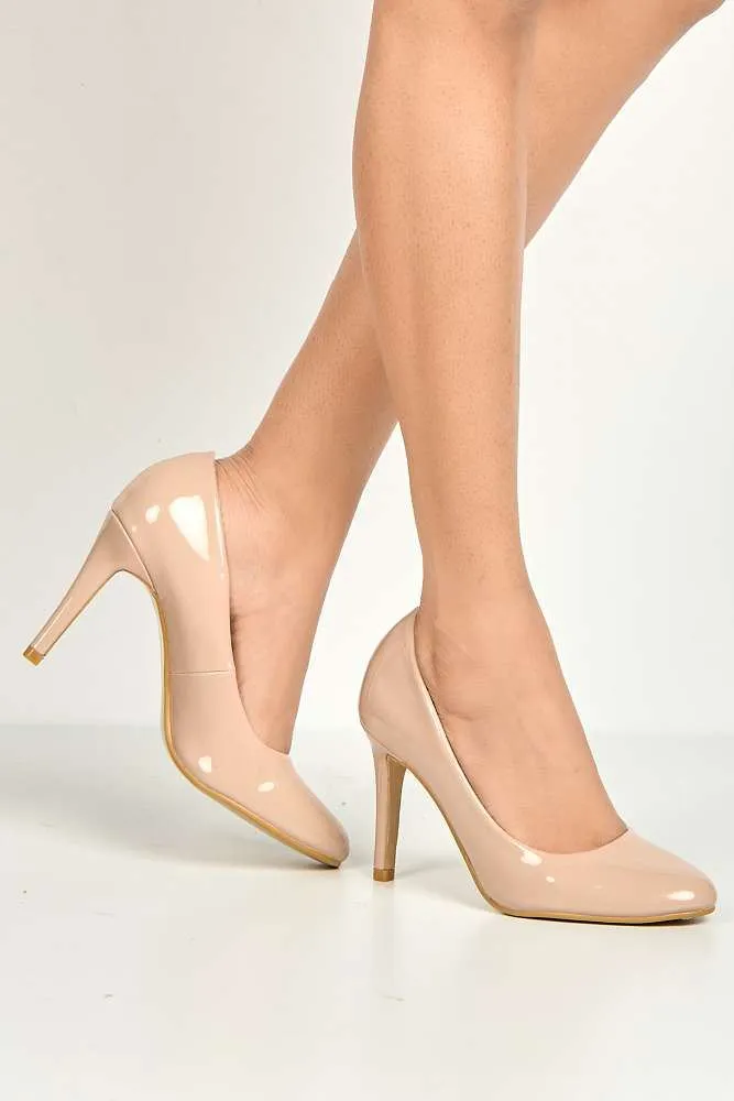 Pippa Round Toe Mid Stiletto Heeled Court Shoes in Nude