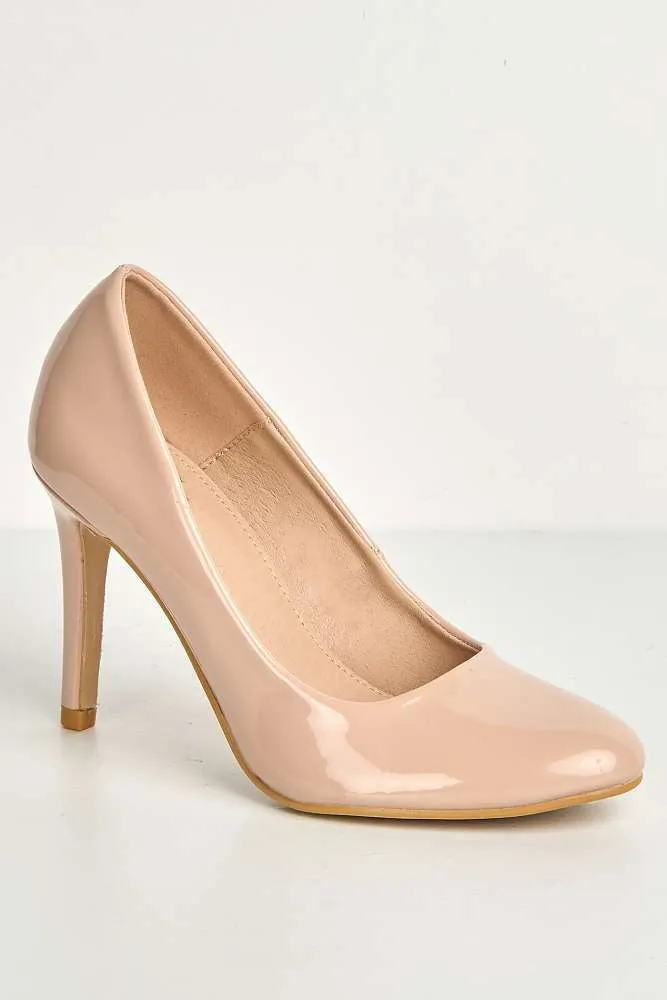Pippa Round Toe Mid Stiletto Heeled Court Shoes in Nude