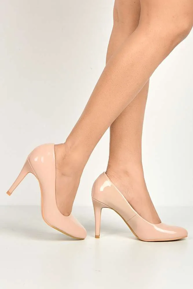 Pippa Round Toe Mid Stiletto Heeled Court Shoes in Nude