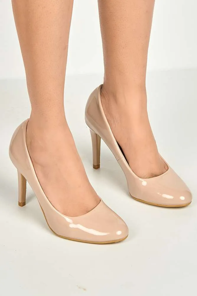 Pippa Round Toe Mid Stiletto Heeled Court Shoes in Nude