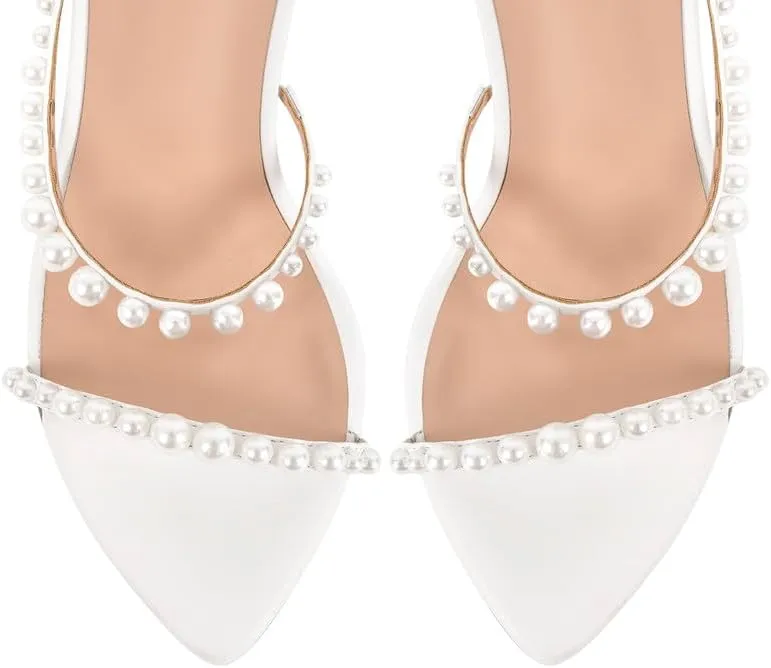 richealnini Stiletto High Heels Pointed Toe Heeled Sandals with Pearls Strappy Heels