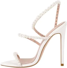 richealnini Stiletto High Heels Pointed Toe Heeled Sandals with Pearls Strappy Heels