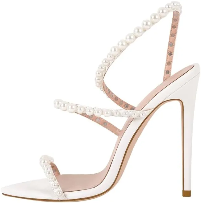 richealnini Stiletto High Heels Pointed Toe Heeled Sandals with Pearls Strappy Heels
