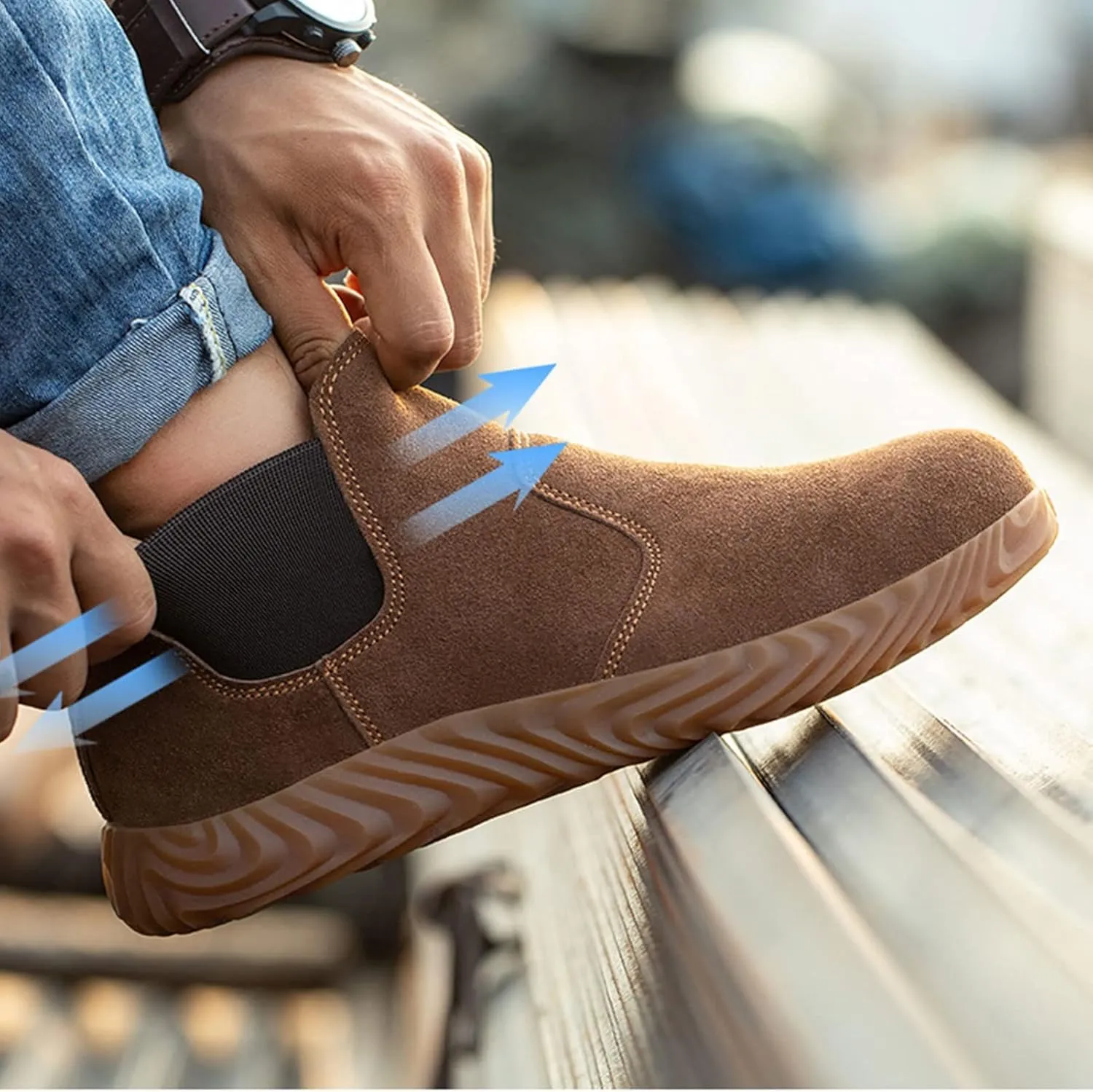 Safety Trainers Men Women Steel Toe Cap Safety Shoes Lightweight Wide Fit Work Boots Non-Slip Breathable Protective Industrial Sneakers (Color : Brown, Size : 9 US)