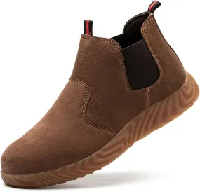 Safety Trainers Men Women Steel Toe Cap Safety Shoes Lightweight Wide Fit Work Boots Non-Slip Breathable Protective Industrial Sneakers (Color : Brown, Size : 9 US)