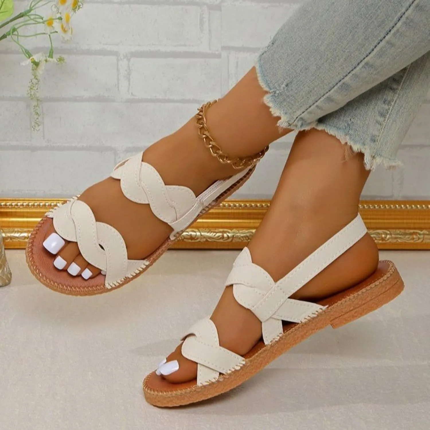 Sandals Womens Flat Sandals Criss Cross Band Sandals Flat Boho Wedding Sandals Comfy Walking Dress Roman Sandals