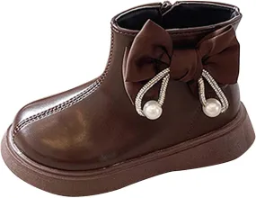 Toddler/Little Girls Sweet Short Ankle Boots Kids Cute Bowknot Water-Proof Side Zipper Toddler Girl Rain Boots Size 8