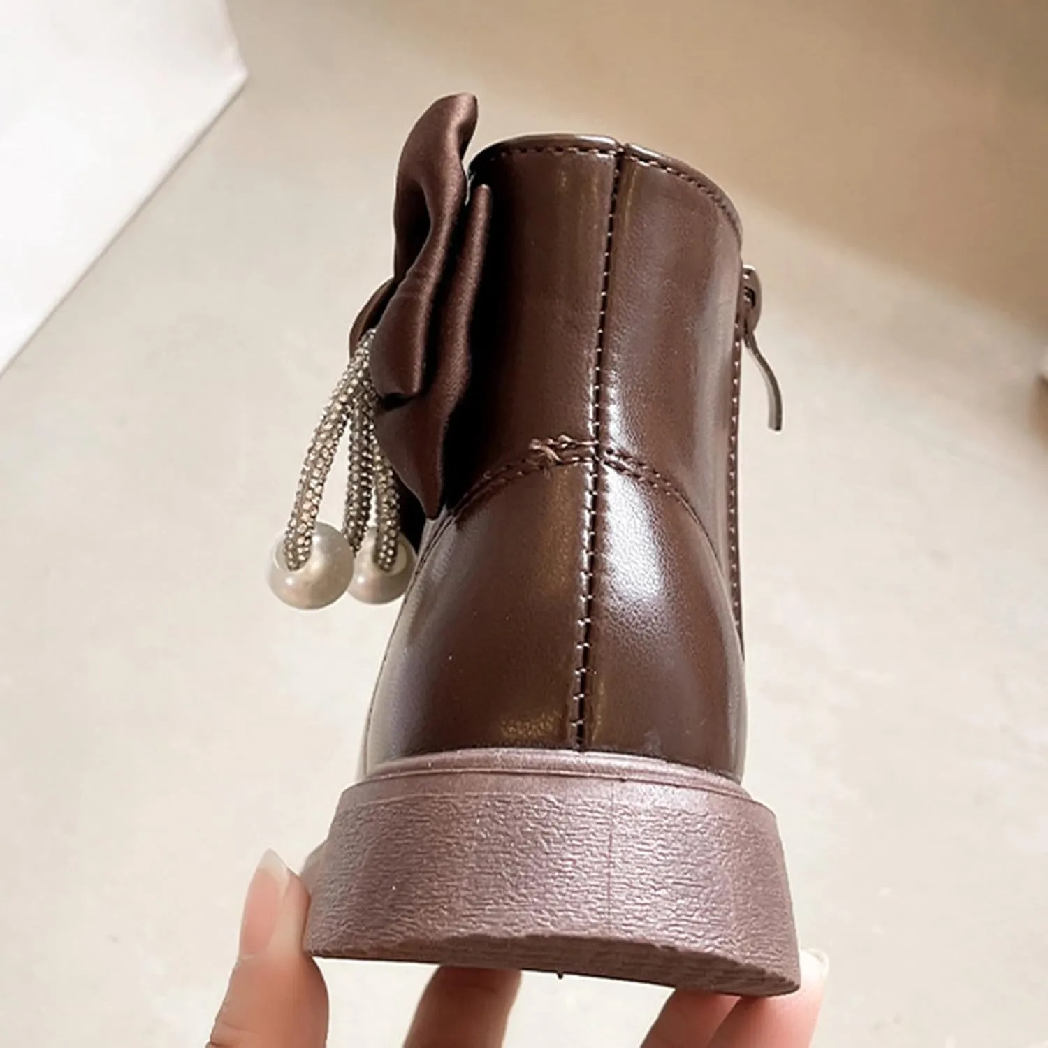 Toddler/Little Girls Sweet Short Ankle Boots Kids Cute Bowknot Water-Proof Side Zipper Toddler Girl Rain Boots Size 8